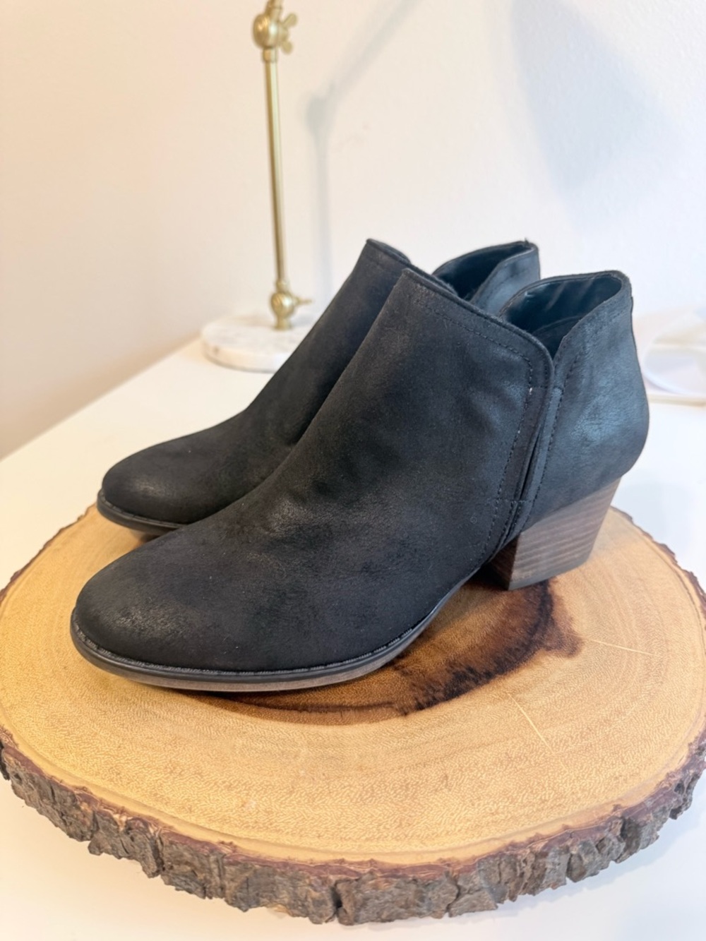 Fergie Women’s Black Faux Suede Low Heel Ankle Booties - Picture 3 of 9